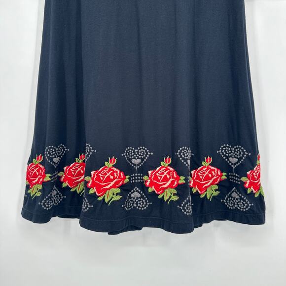Johnny Was JWLA Embroidered Floral Dress Hearts Roses V Neck Midi - Picture 9 of 12